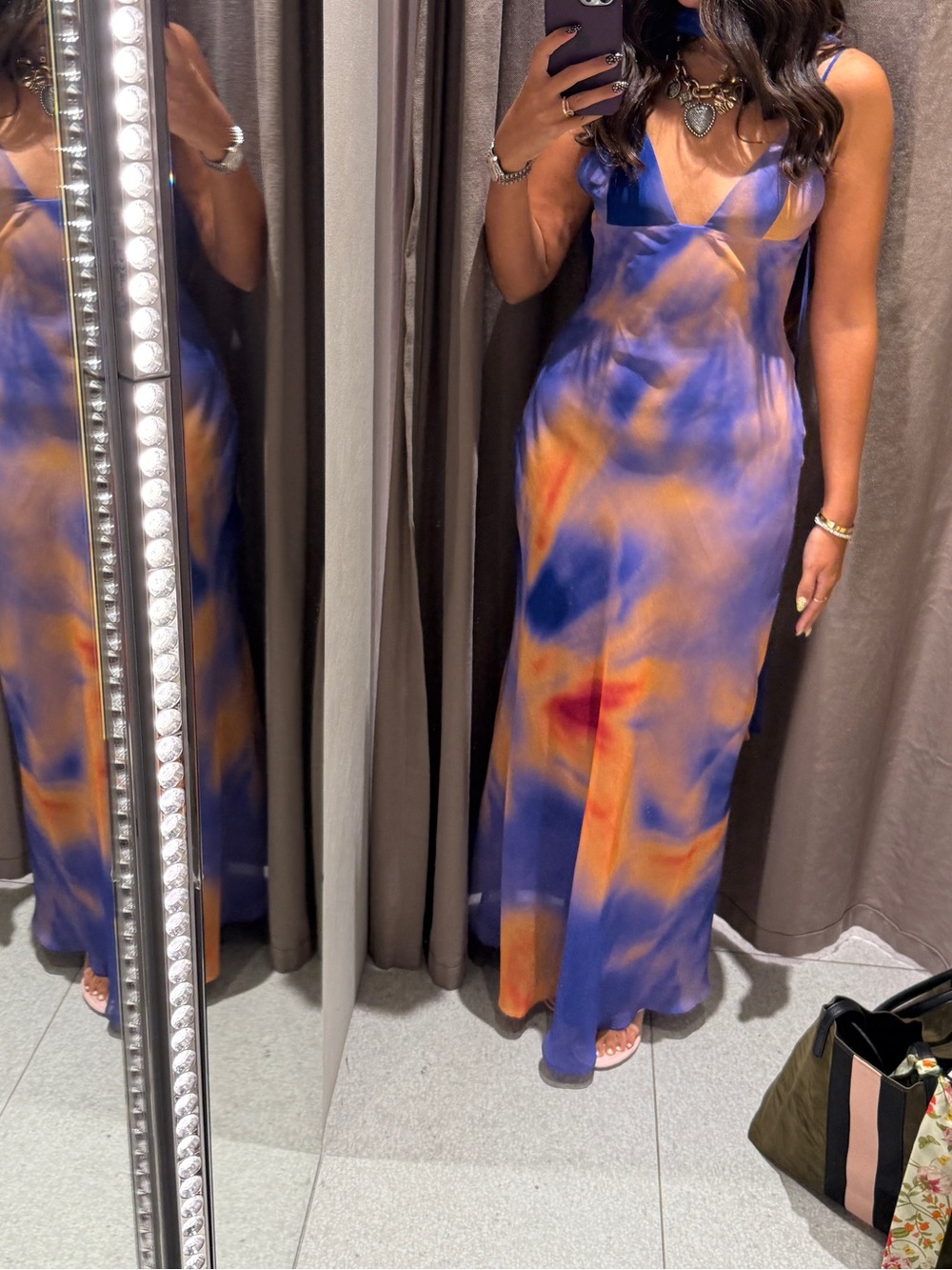 Zara Women’s Blue & Orange Tie-Dye Slip Maxi Dress
